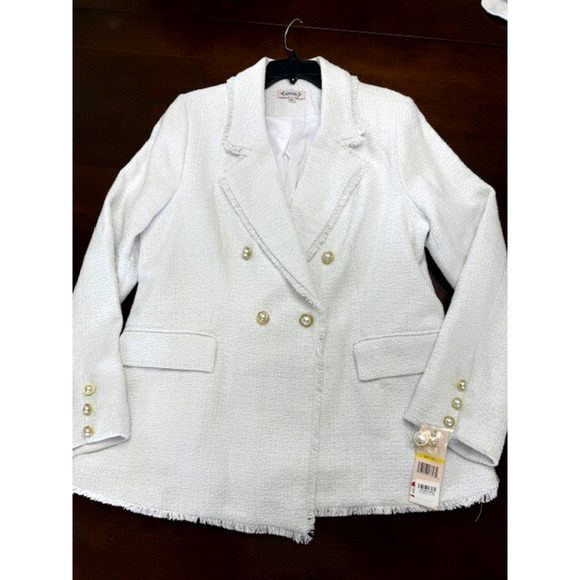 NANETTE LEPORE Frayed Tweed Texture GOLD & WHITE Jacket Blazer Sz LARGE NEW $138 - Picture 1 of 12